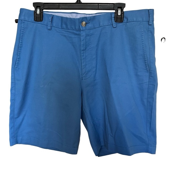 Peter Millar Men Soft Twill Chino Shorts Flat Front Midrise Pockets Blue Size 35 - Picture 1 of 5